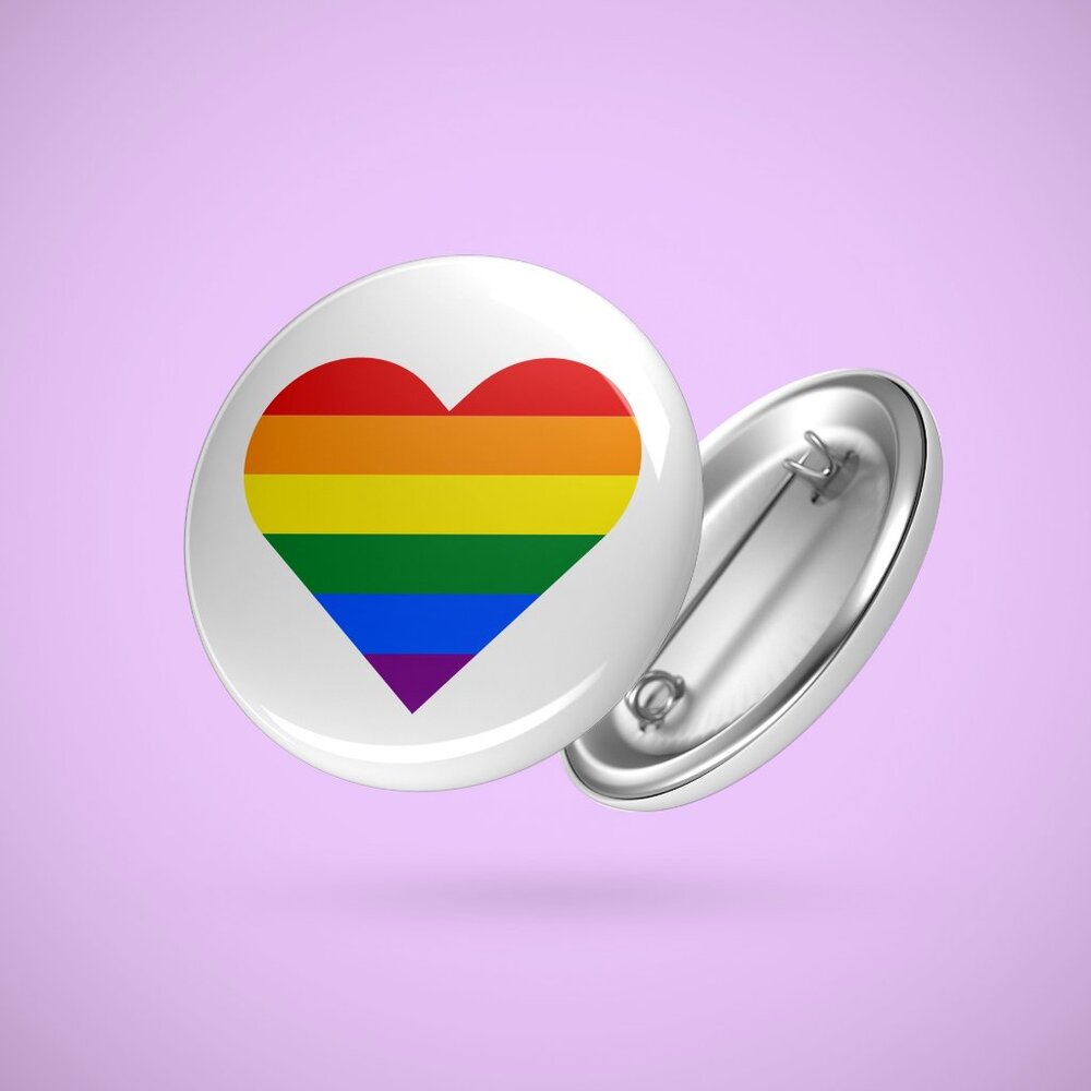 1.25" Rainbow Heart Pride Flag Button Pinback (FREE w/Bundle)